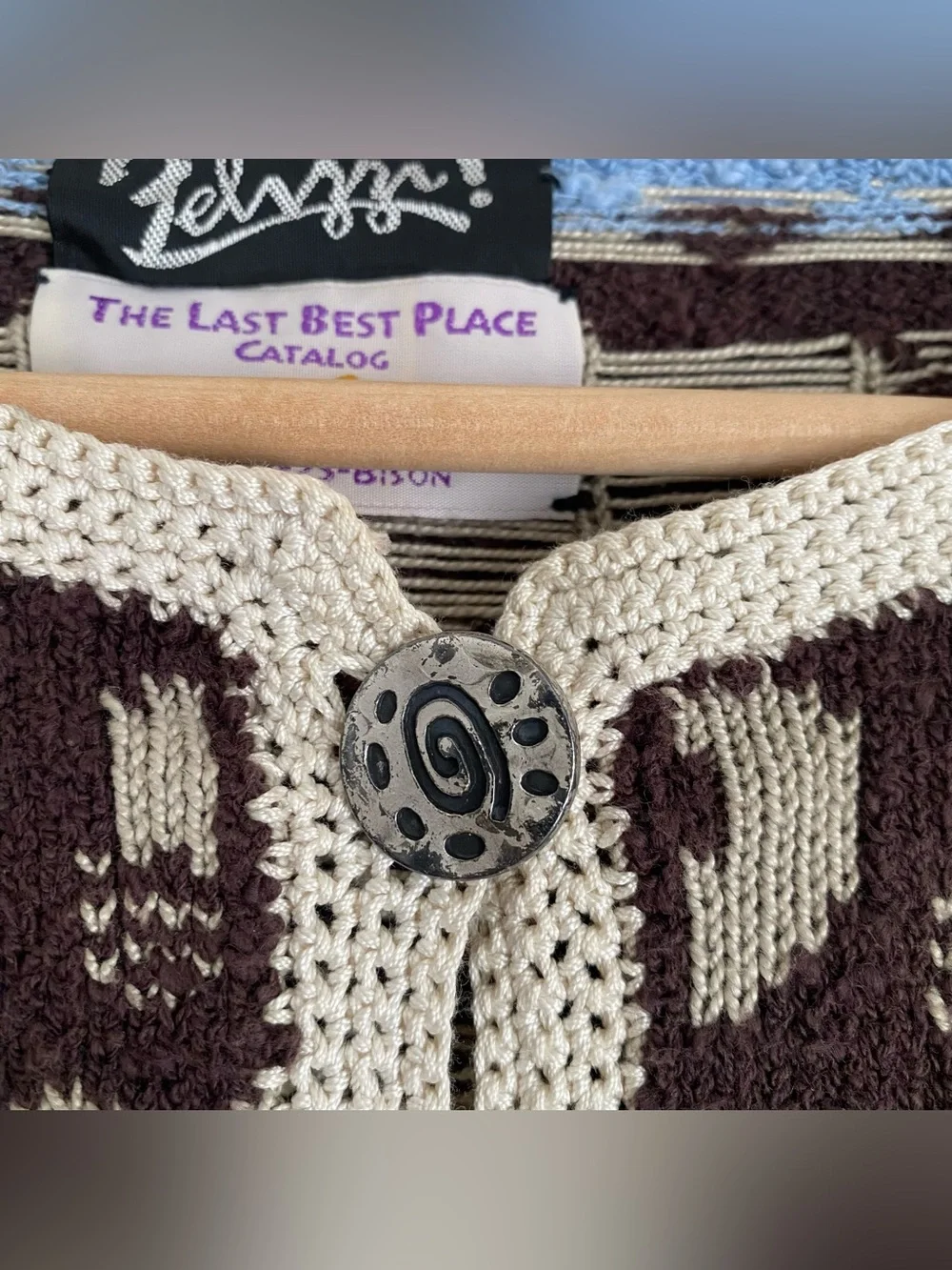 Vintage Felizzi hieroglyphic parietal art hand loomed knitted cardigan sweater - Picture 7 of 16